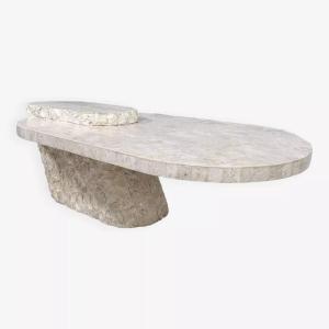 Oval Coffee Table From The 70s-80s In Stone Marquetry
