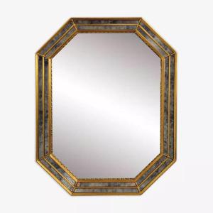 Venetian Style Octagonal Mirror With Gold Contour Beads