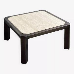 Square Coffee Table In Travertine And Metal By Bc Design