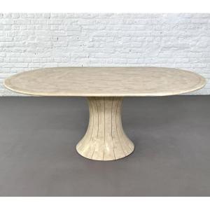 Table De Salle à Manger Ovale En Marqueterie De Pierre Et Laiton