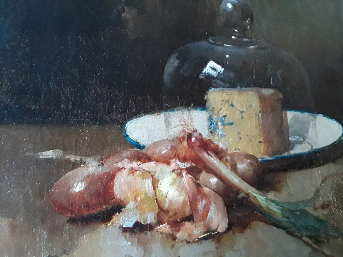 Still Life ''cheese Bell''  Oil On Canvas Signed Lower Left