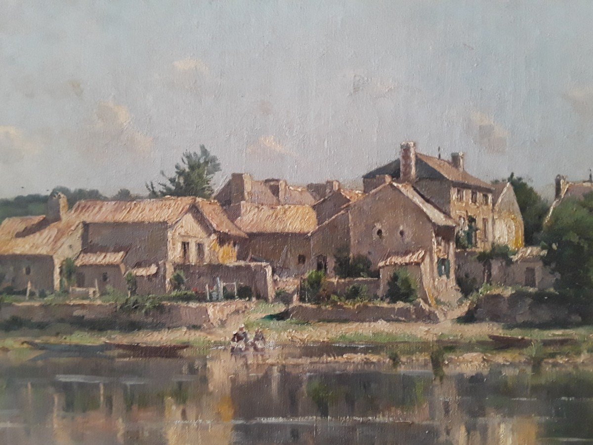 Jacques Adrien Sauzay (1841-1928) ‘’Les lavandières sur fond de village’’ -photo-1