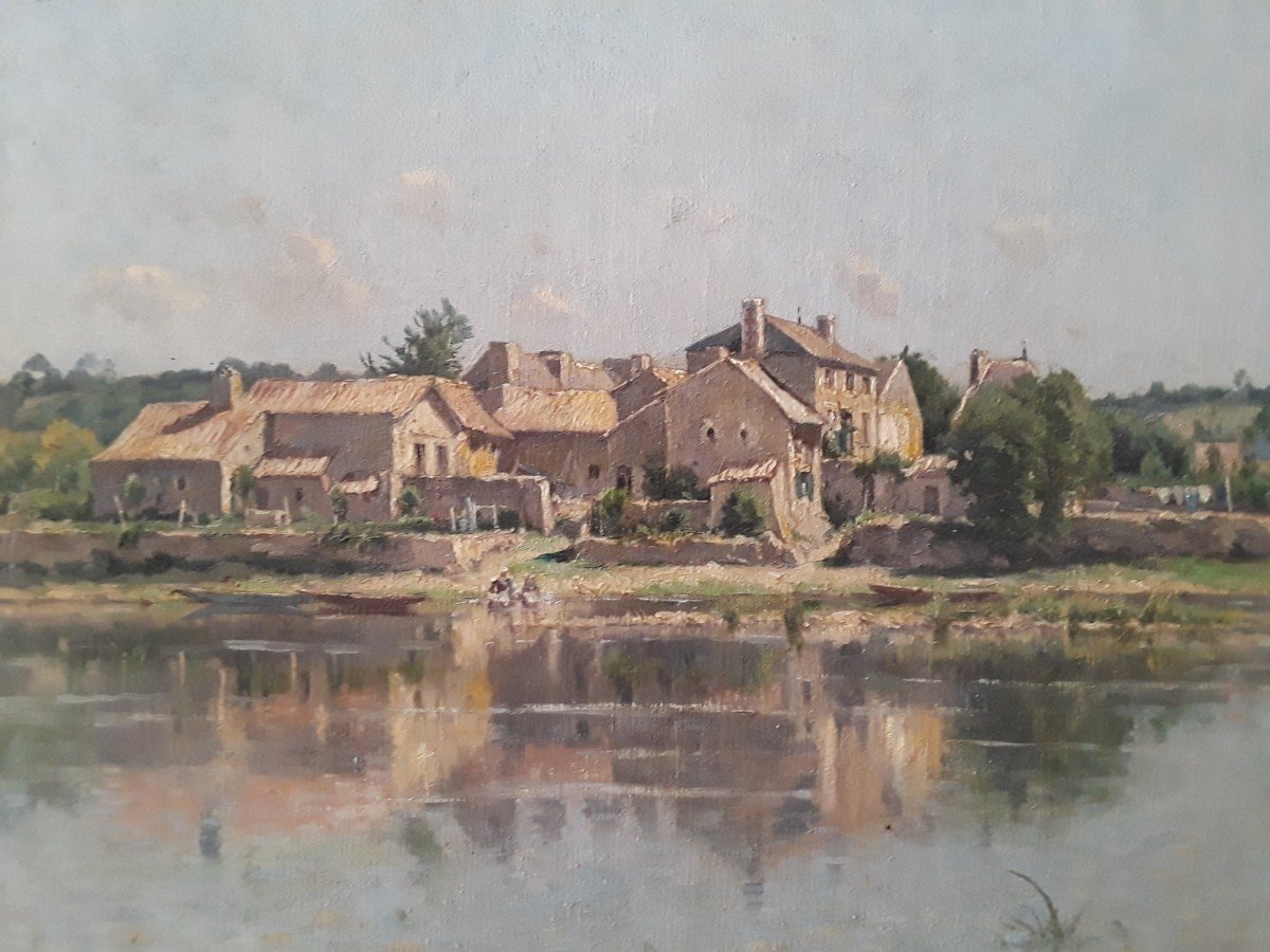 Jacques Adrien Sauzay (1841-1928) ‘’Les lavandières sur fond de village’’ 
