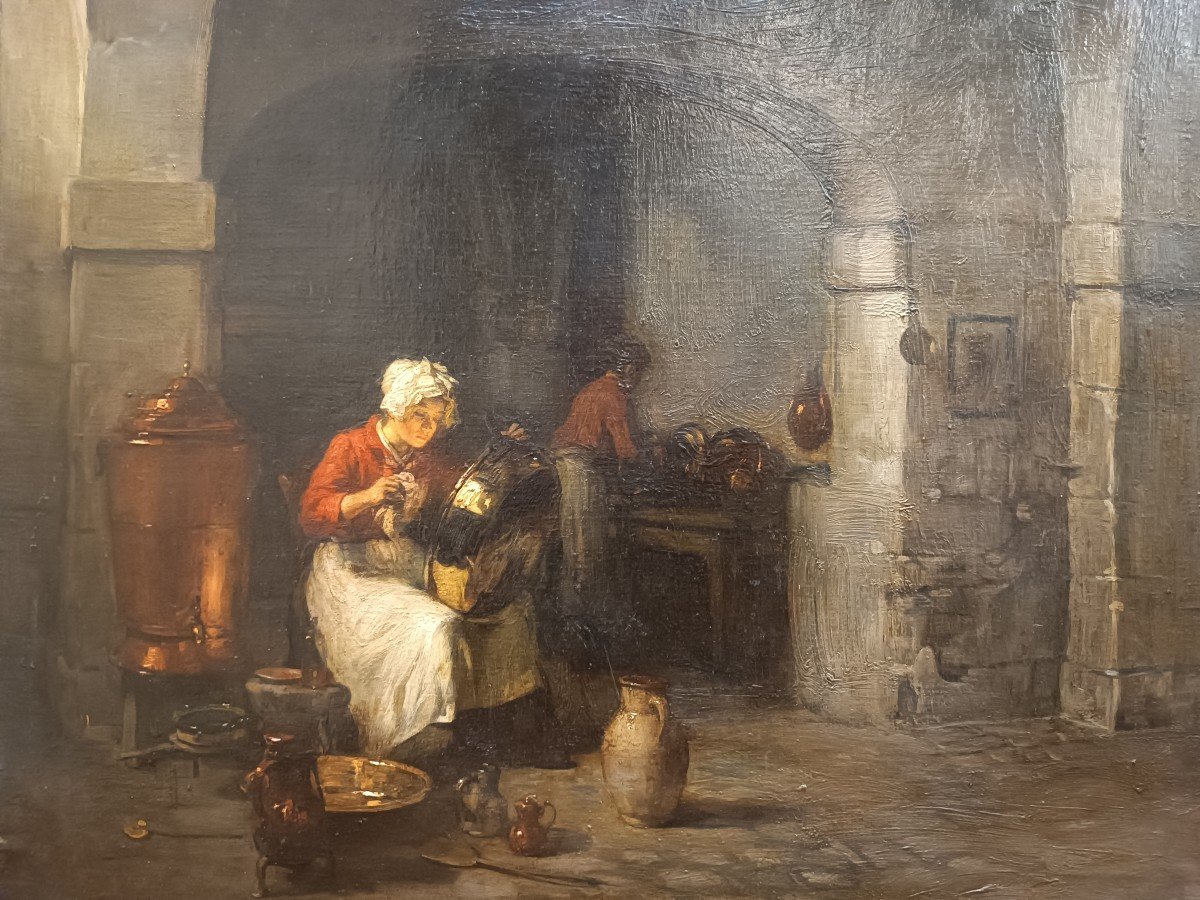 Joseph Bail (french, 1862 - 1921) ''in The Kitchen, Polishing The Cooper''-photo-2