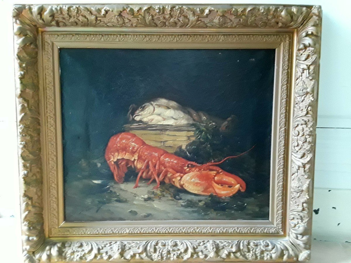 ‘’Nature morte au homard’’ Alfred Edouard Tourillon (1871-1942)-photo-4