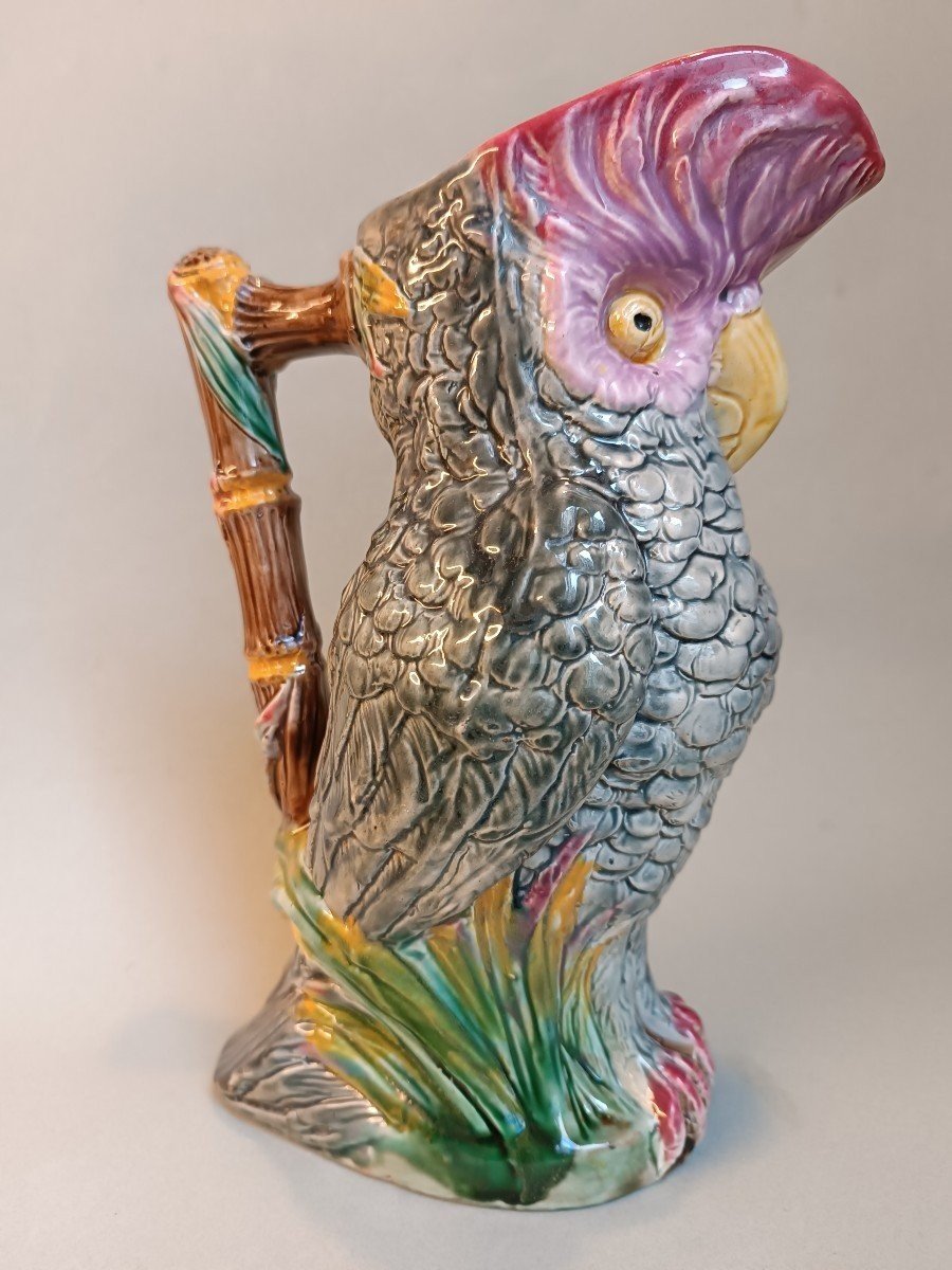 Majolica - Shorter & Boulton Cockatoo Majolica Pitcher-photo-2