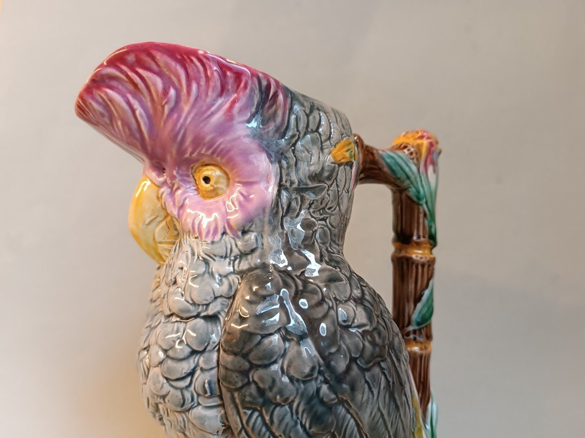 Majolica - Shorter & Boulton Cockatoo Majolica Pitcher-photo-1