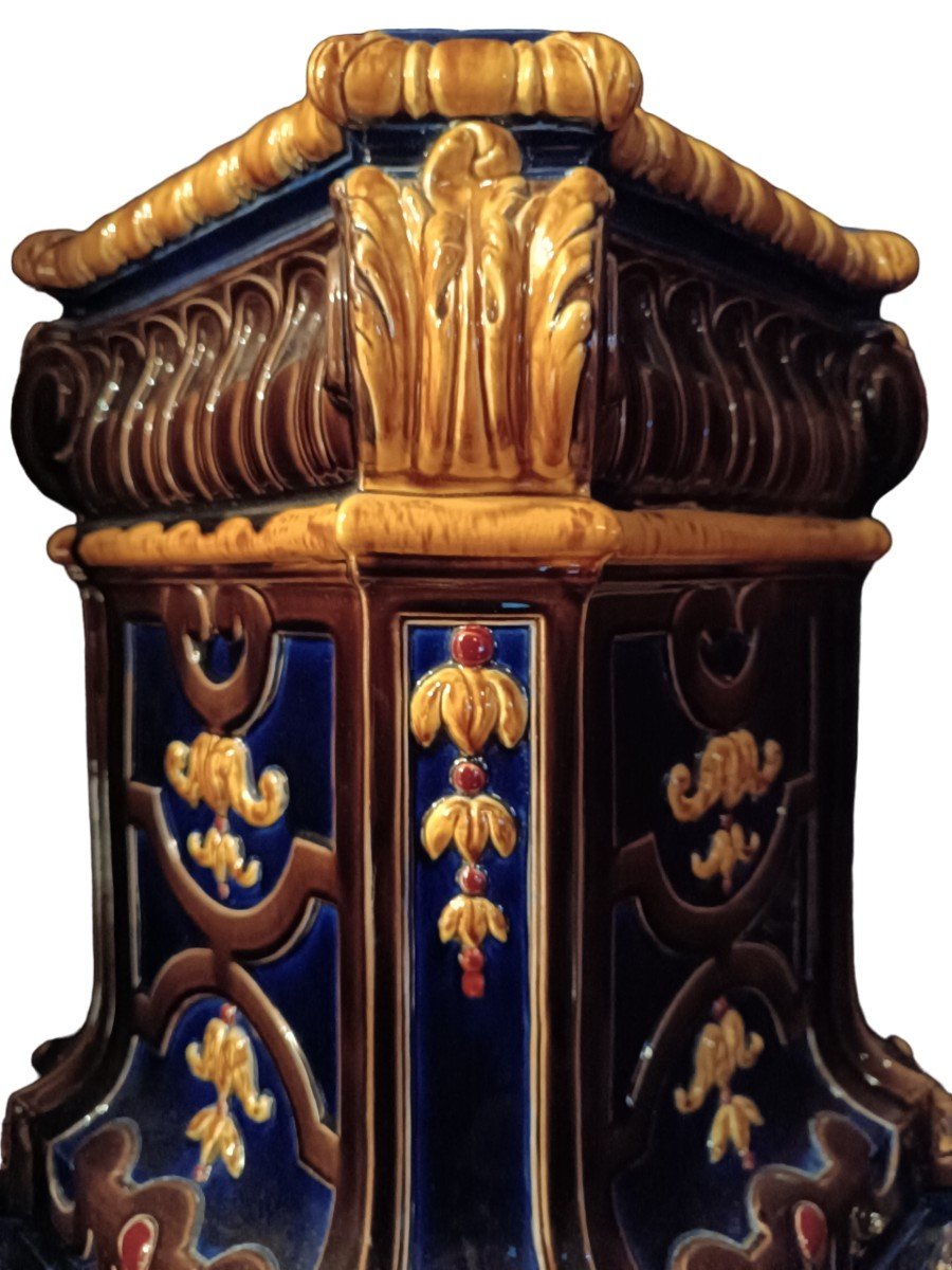 Majolica - Monumental Sarreguemines Jardinière And Stand-photo-4