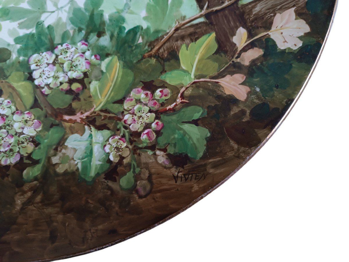 Large Decorative Platter Signed Narcisse Vivien (circa 1880)-photo-3