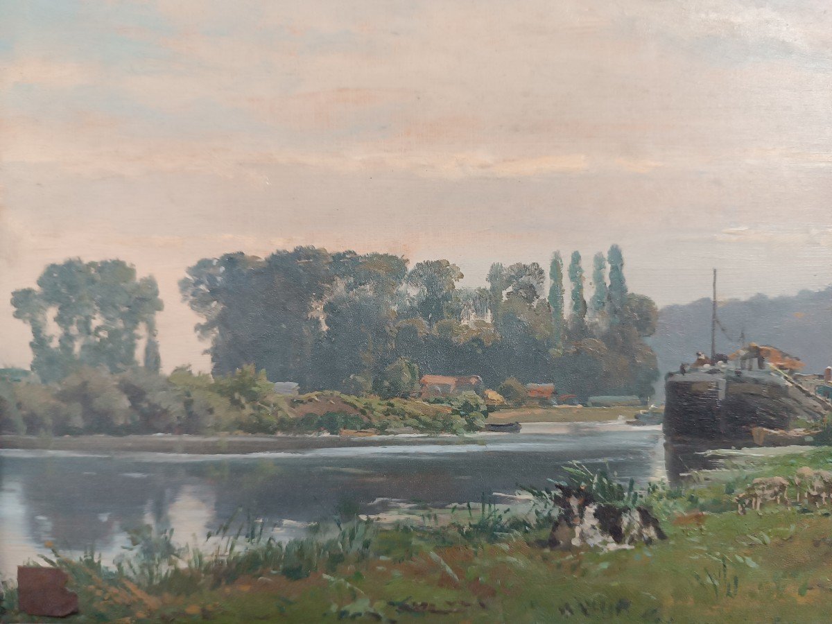 Louis Guy (1824-1888) ''shepherdess By The Seine River''-photo-2