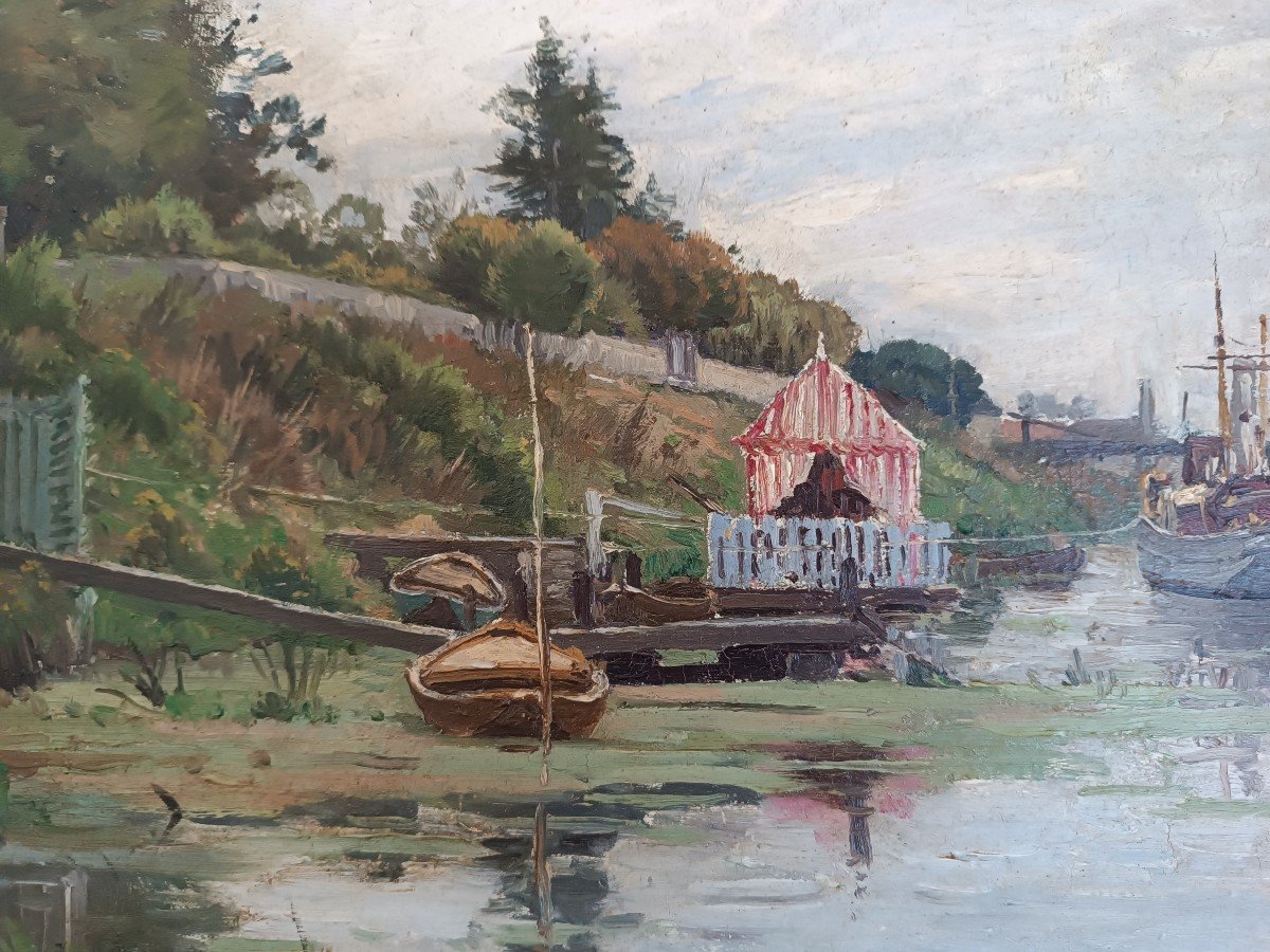 Jacques Adrien Sauzay (1841-1928) ''the Banks Of The Seine''-photo-3