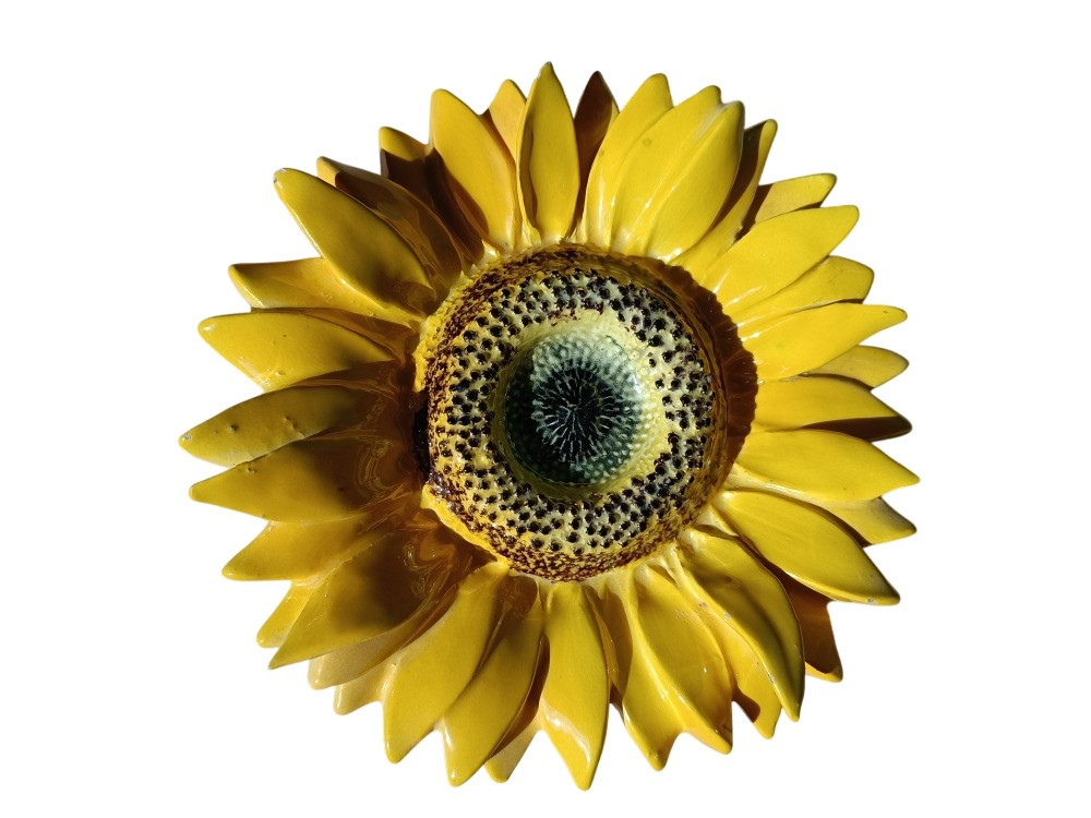 Majolica - ‘’Tournesol’’ Bouquetière d'applique murale en barbotine de Delphin Massier-photo-1