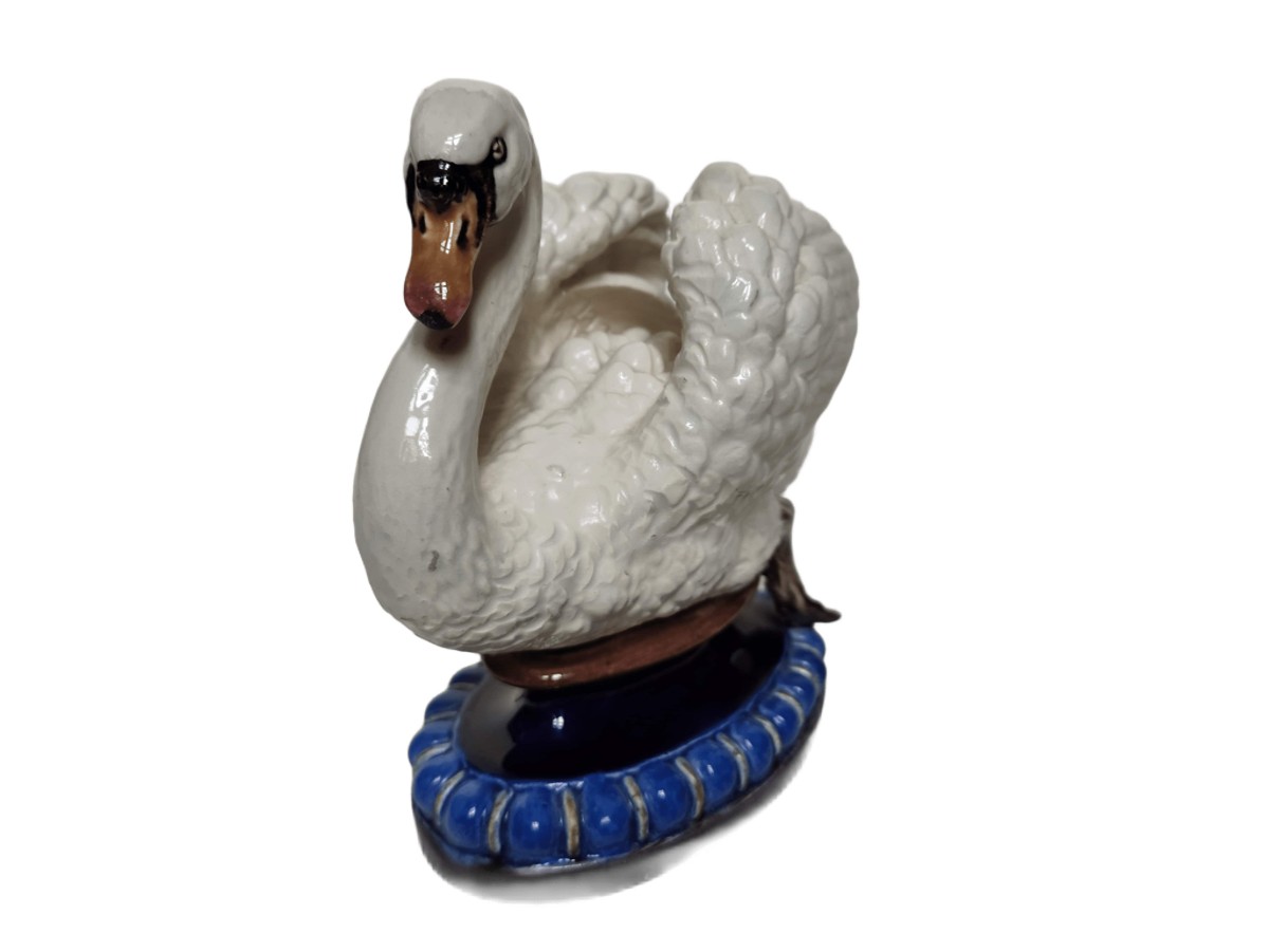 Majolica - Hugo Lonitz Swan Figure, Neuhaldensleben (circa 1880)-photo-4
