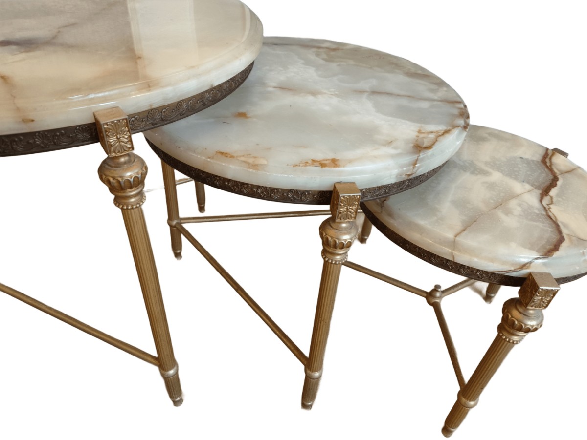 Vintage French Gild Brass & Onyx Nesting Tables (circa 1970)