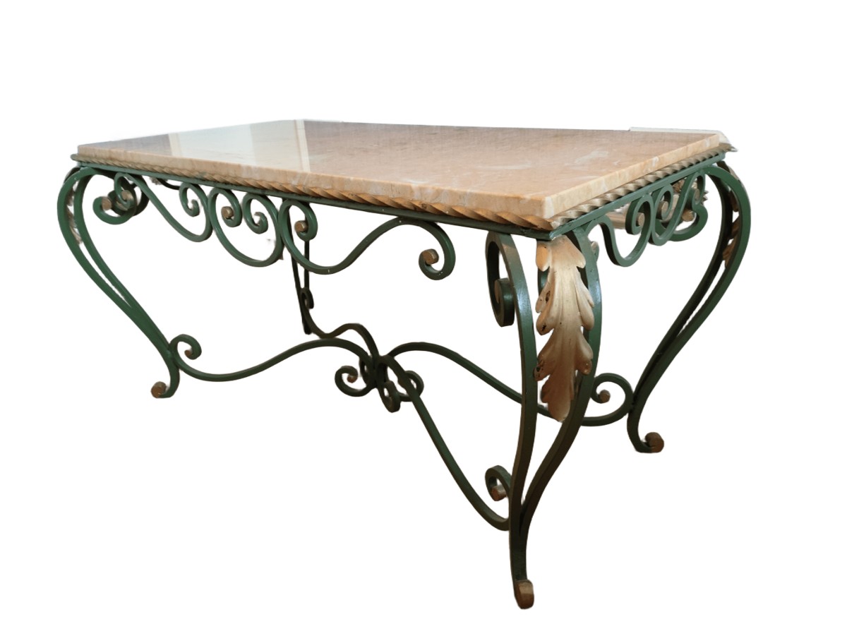 Vintage French Coffee Table In Marble And Wrought Iron, A Work From The 1950s