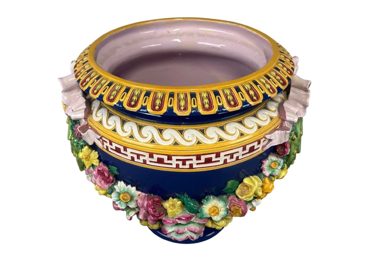 Majolica – Cache-pot en barbotine de la manufacture de Minton (circa 1870)-photo-3