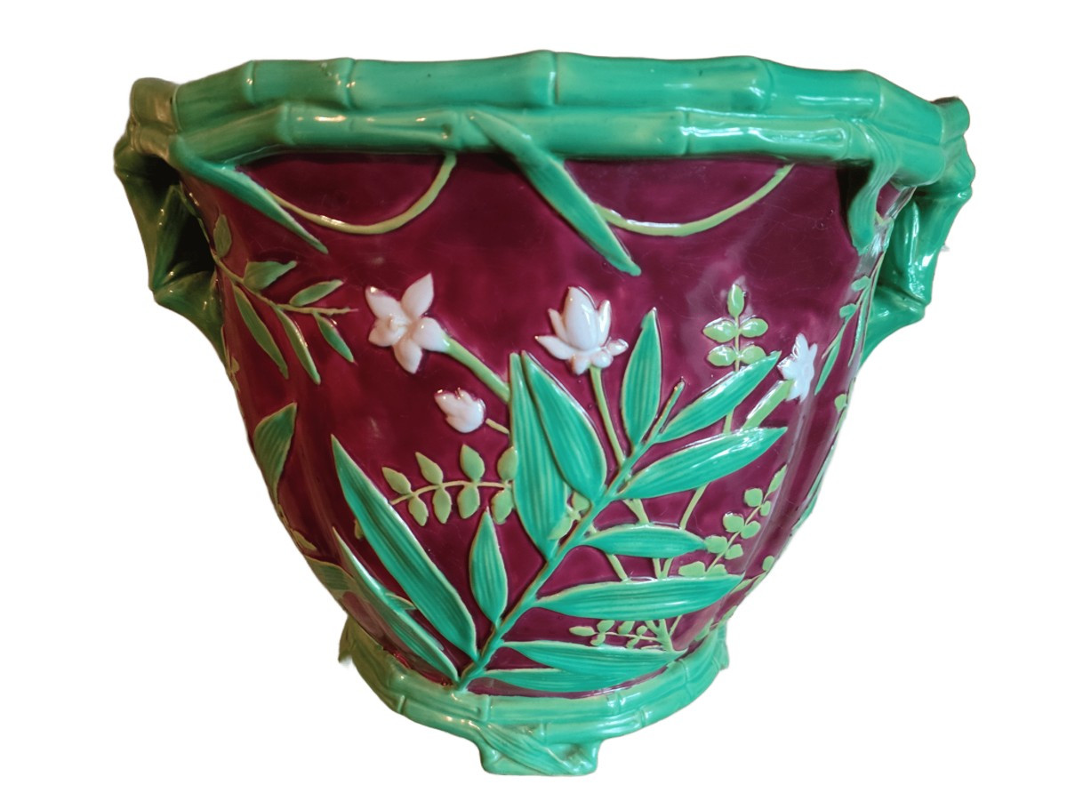 Majolica - ‘’bamboo’’ Minton Cache-pot (dated 1861)-photo-2