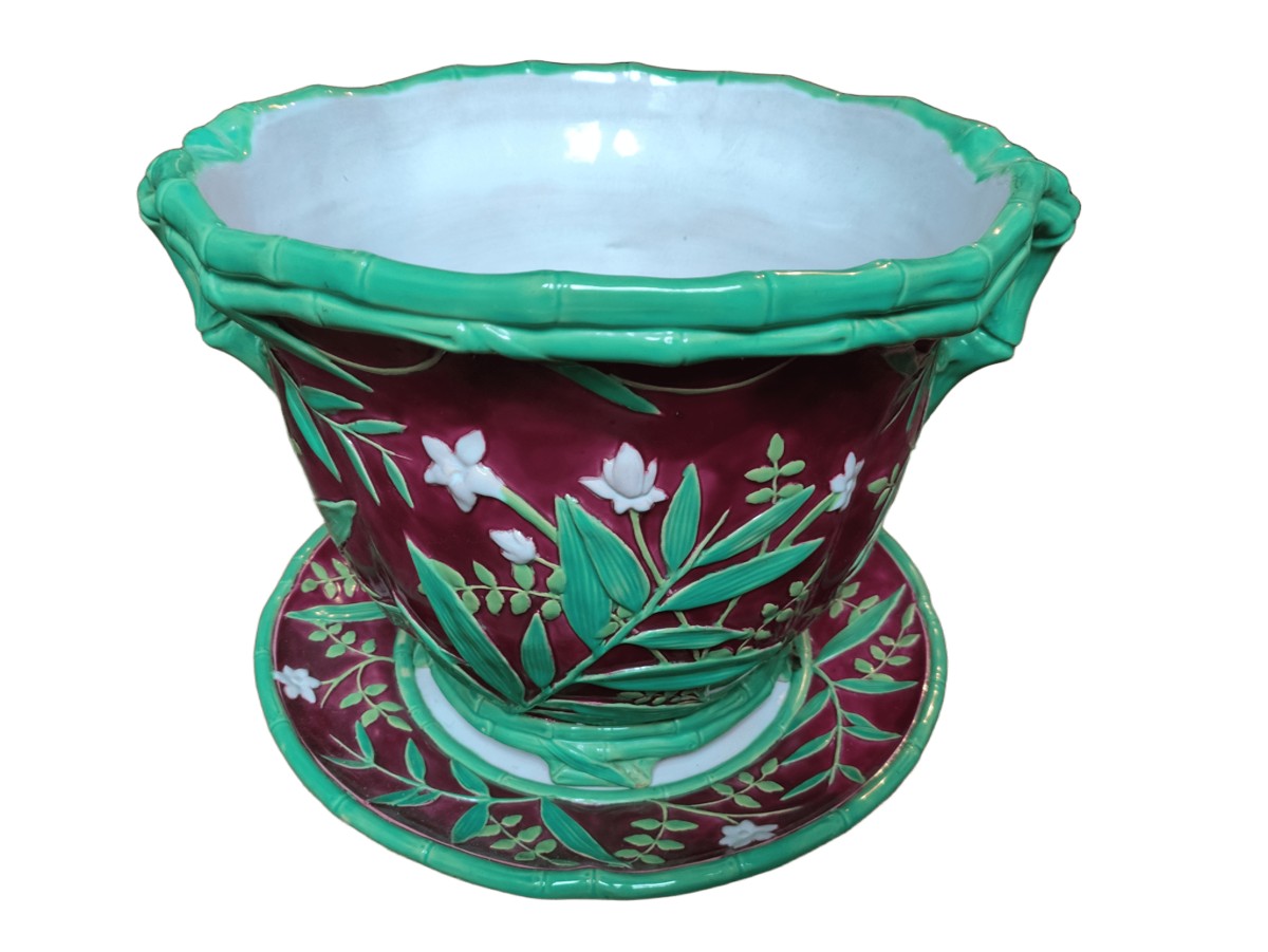 Majolica - ‘’bamboo’’ Minton Cache-pot (dated 1861)