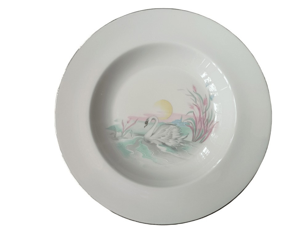 Service de table en porcelaine de Limoges ‘’décor au cygne’’ Filet Platinum - Vintage 1960-photo-2