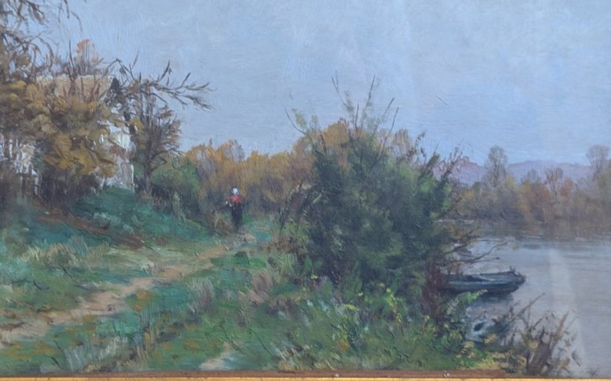   Jacques Adrien Sauzay (1841-1928) ‘’Les bords de la Seine’’-photo-4