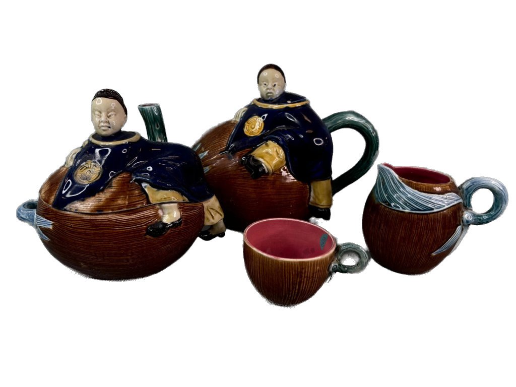 Majolica - Chinaman Climbing On A Coconut Tea Service Design By Joseph Holdcroft (circa 1880)
