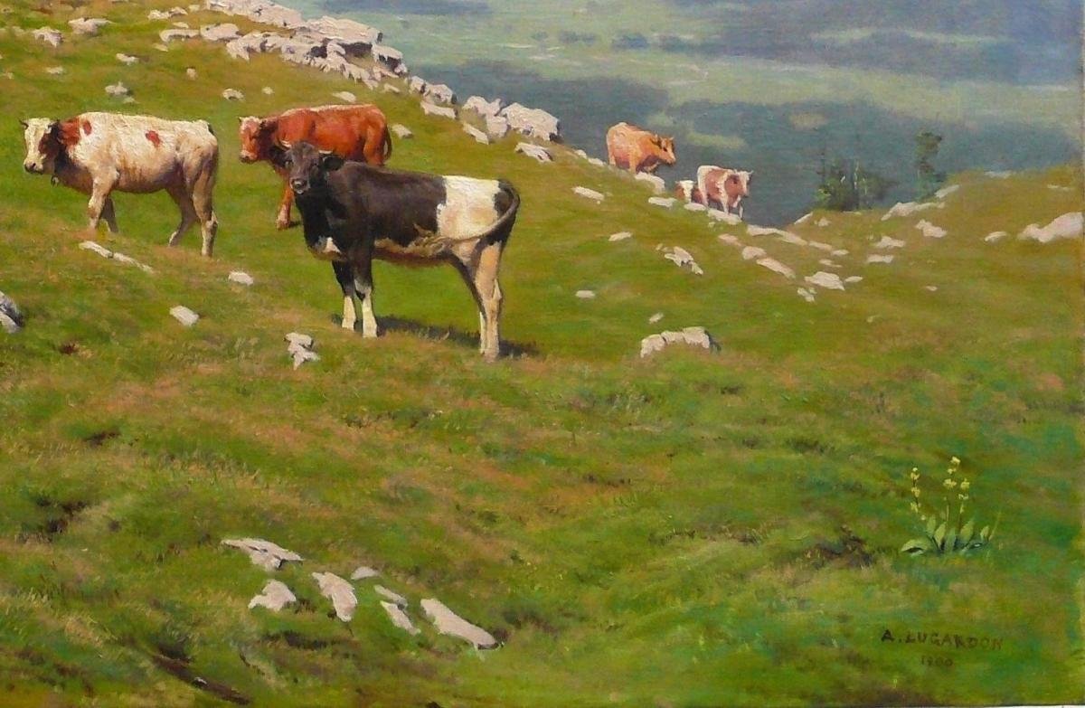 Albert Lugardon (1827–1909), Swiss School, “summer Pasture In The Mountains”-photo-3