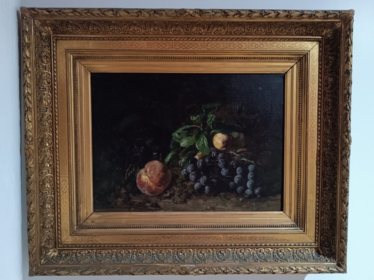 Euphémie Muraton (1840-1914) ‘’Nature morte aux raisins, pêches et prunes’’-photo-1