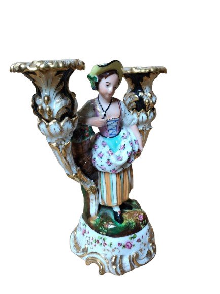 Two-light Candlestick In Polychrome And Gilded Porcelain Attributed To Jacob Petit (1796–1868)-photo-2