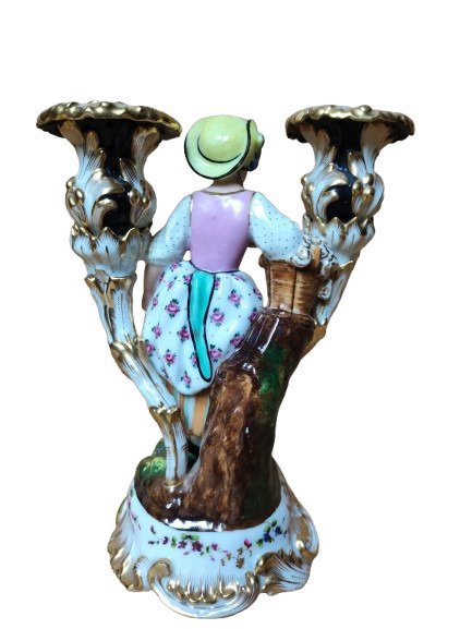 Two-light Candlestick In Polychrome And Gilded Porcelain Attributed To Jacob Petit (1796–1868)-photo-3
