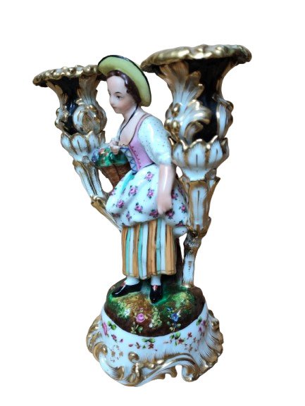 Two-light Candlestick In Polychrome And Gilded Porcelain Attributed To Jacob Petit (1796–1868)-photo-4