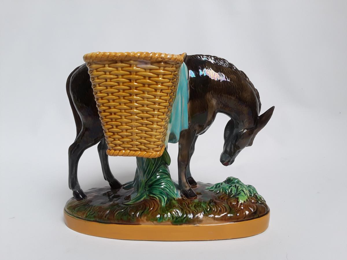 English Majolica Donkey With Baskets By George Jones-photo-2