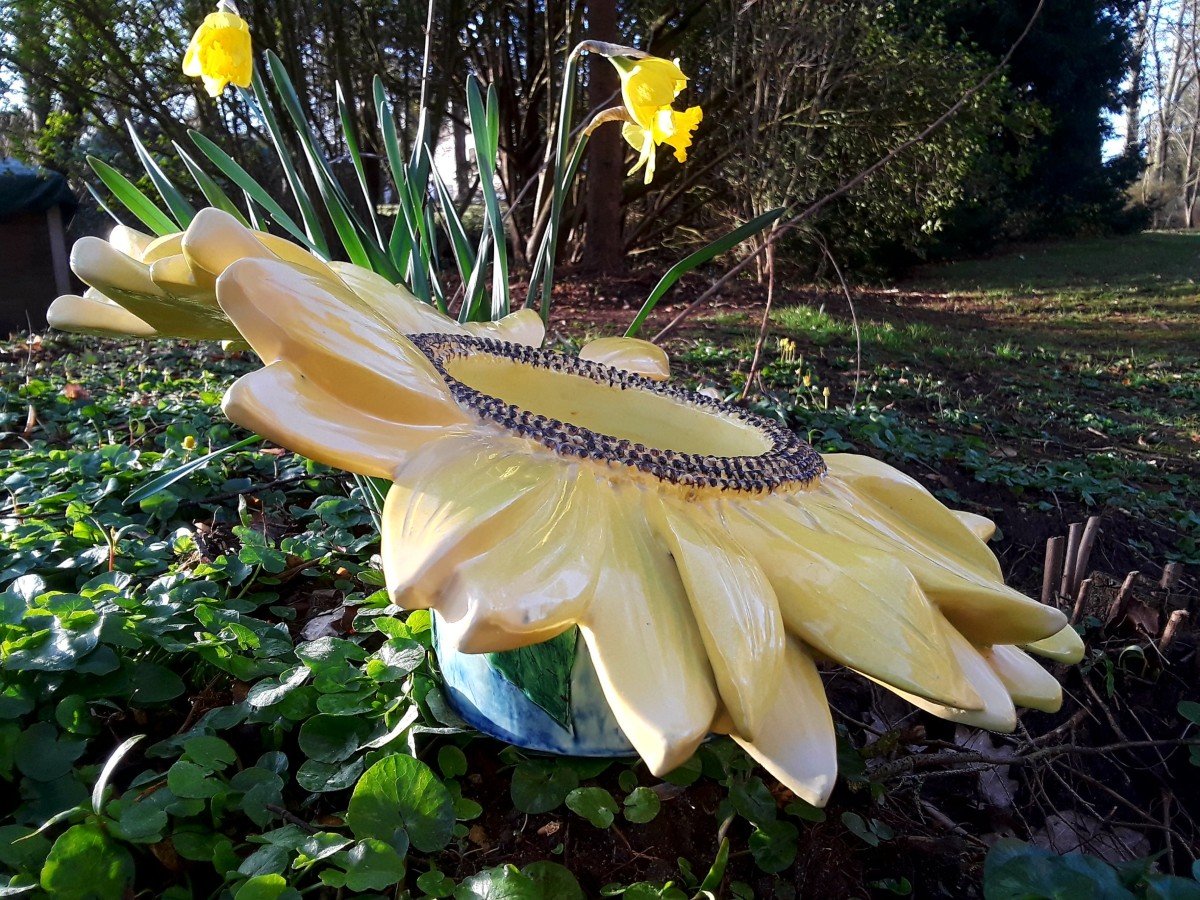 Extremely Rare French Majolica ‘’sunflower’’ Signed Delphin Massier -photo-3