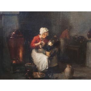 Joseph Bail (français, 1862 - 1921) ‘’En cuisine, le polissage des cuivres’’