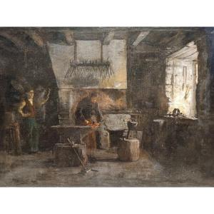 Franck Bail (1858 - 1924) ‘’ Intérieur de forge’’