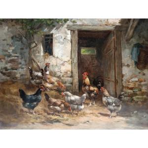 Auguste G. Angelvy French School 19th ''farmyard Scene''