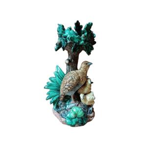 Majolica - Hugo Lonitz Table jardinière stand with partridges, oak tree (Circa 1880)