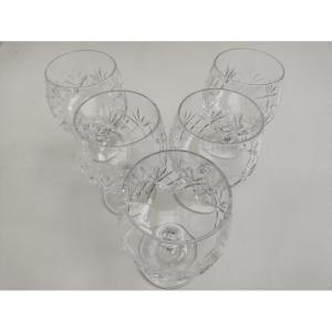 Set Of 5 Cut Crystal Balloon Glasses For Cognac Or Brandy