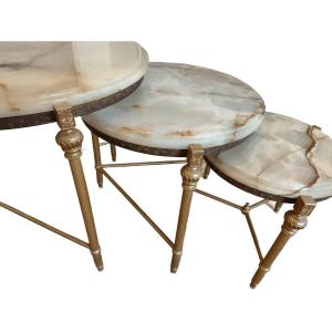Vintage French Gild Brass & Onyx Nesting Tables (circa 1970)