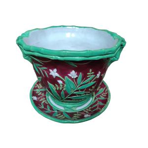 Majolica – Cache-pot en barbotine signé Minton (daté 1861)
