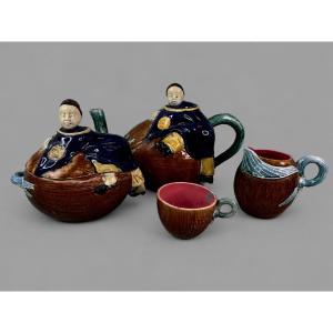 Majolica - Chinaman Climbing On A Coconut Tea Service Design By Joseph Holdcroft (circa 1880)