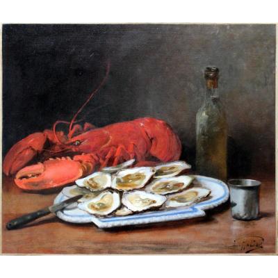 ''still Life With Oyster And Lobster'' Léon Charles Huber (paris, 1858-1928)