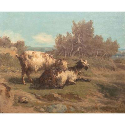 François Simon (1818-1896) '' Goats From The Rove ''