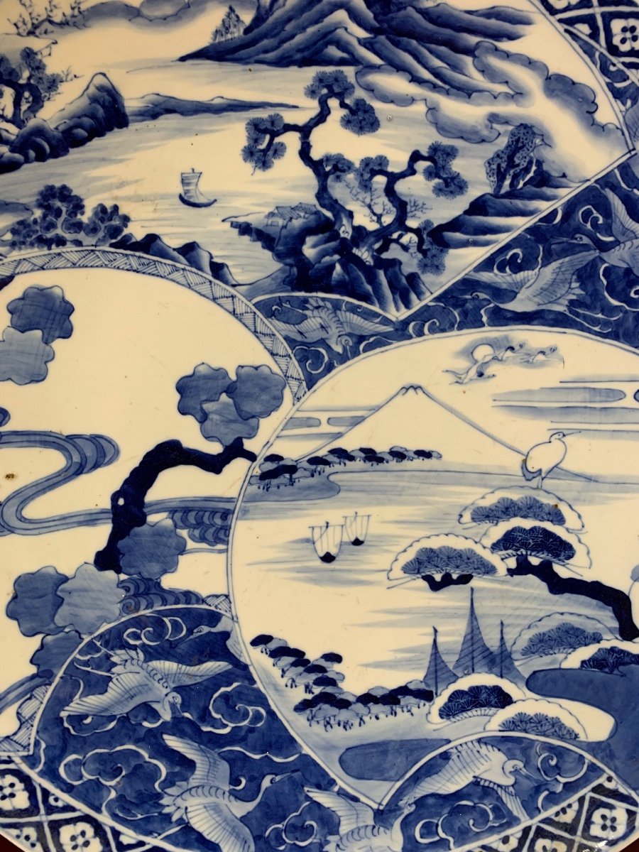 Grand Plat En Porcelaine Blanc Bleu - Japon Fin Du 19 Eme Siècle -photo-3