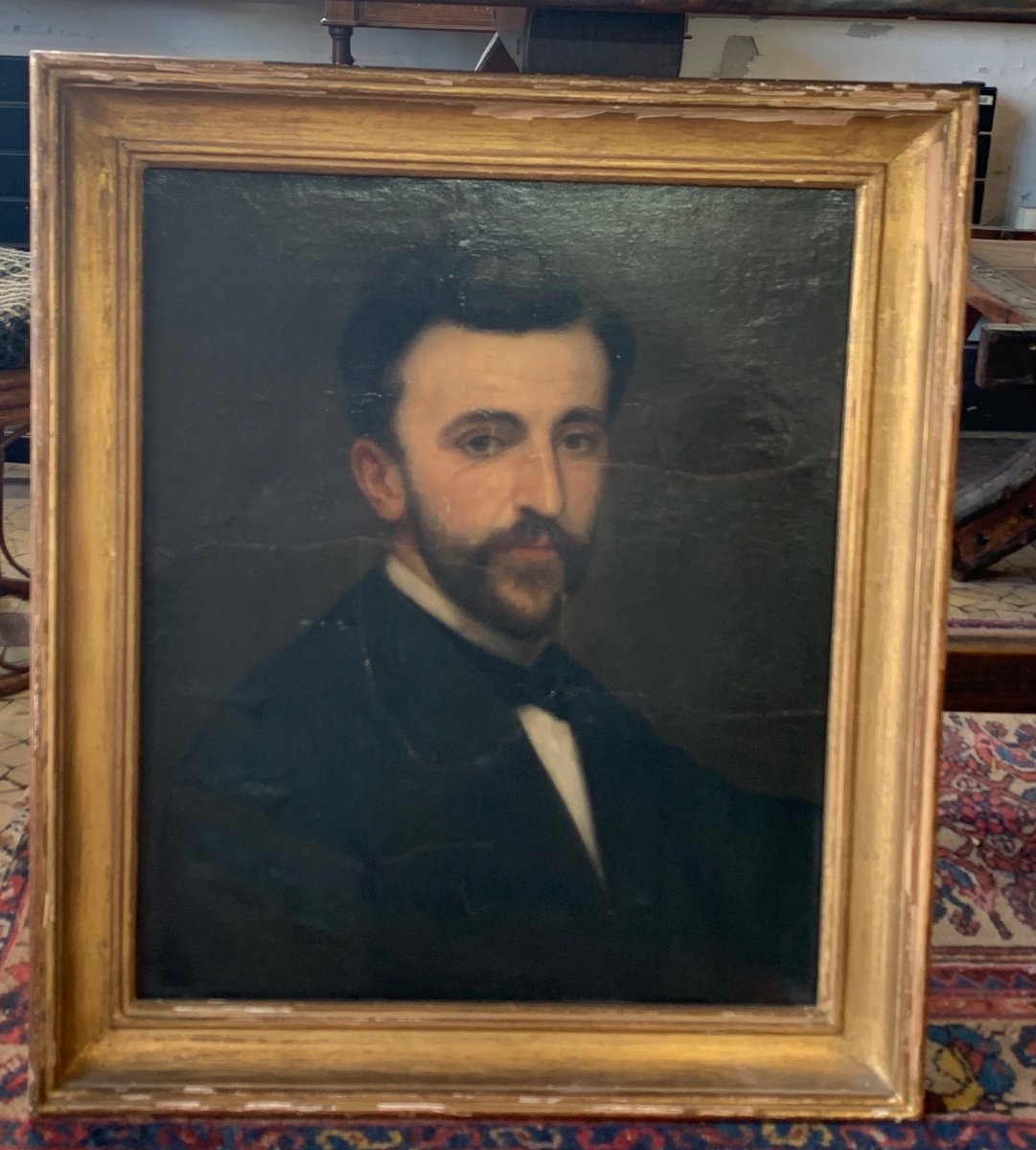 Oil Painting On Canvas - Portrait Of A Man XIX Eme 