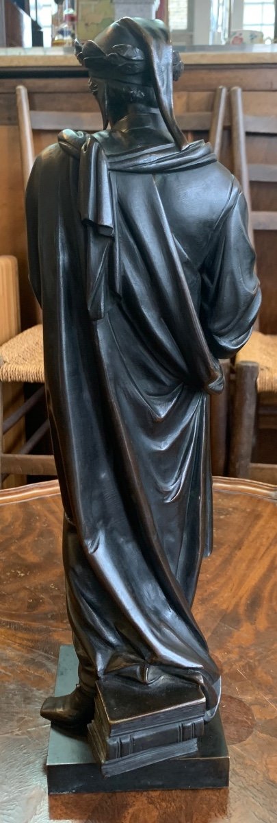 Bronze With Brown Patina Representing Dante After A Model By Antoine Pierre Aubert (1853-1912)-photo-2