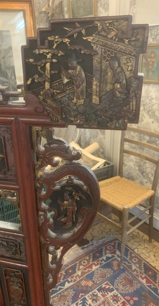 Red And Gold Lacquered Wooden Altar - China, Late 19th Century-photo-3