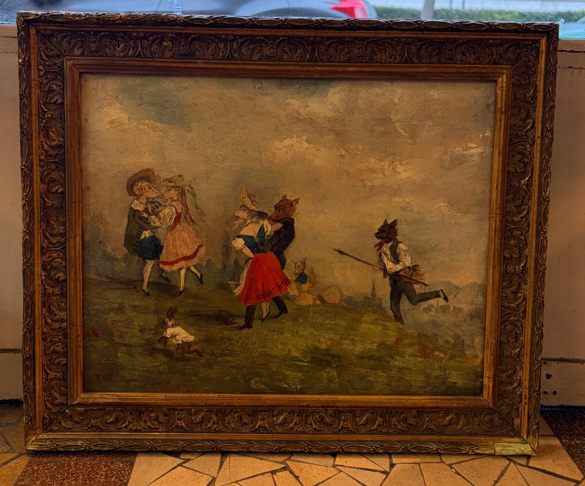 Oil On Canvas, 19th Century - Figures With Animal Heads