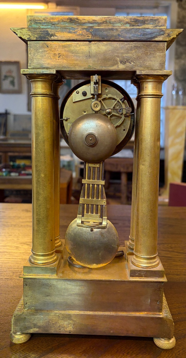 Gilt Bronze Portico Clock Signed Guyerdet-photo-2
