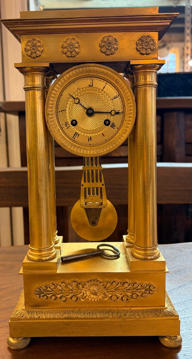 Gilt Bronze Portico Clock Signed Guyerdet