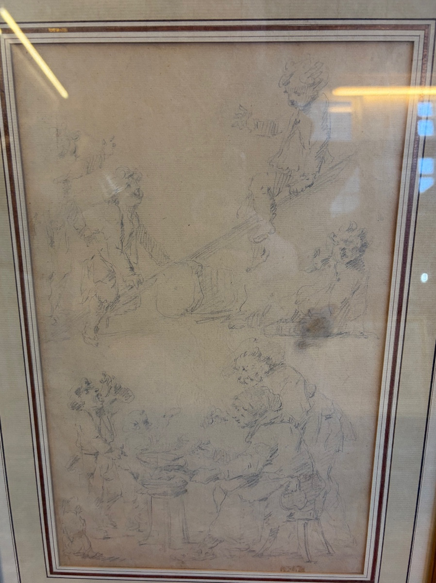 Feuille d’études - Jeux d’enfants et Intérieur de cuisine - dans le goût du XVIII ème siècle-photo-2
